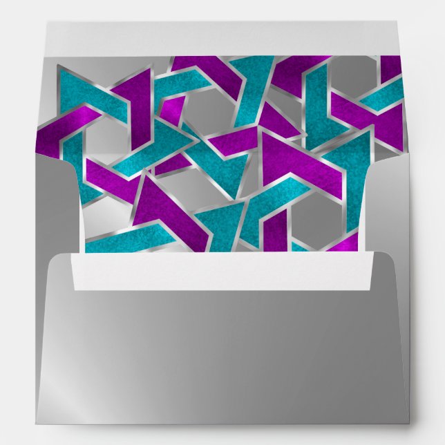 Silver Purple Turquoise Star David Envelopes (Back (Bottom))