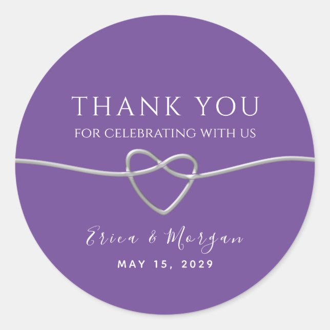 Silver Purple Wedding Thank You Classic Round Sticker (Front)