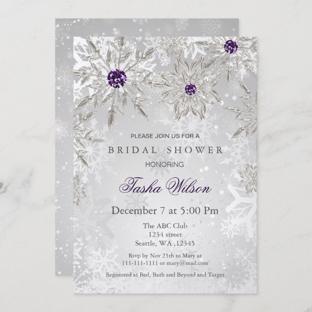 silver purple Winter Bridal Shower Invite (Front/Back)