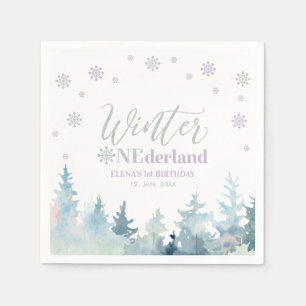 Silver & Purple Winter Onederland 1st Birthday Napkin