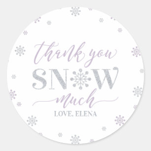 Silver, Purple Winter Party Thank you snow much Classic Round Sticker