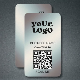 Silver QR Code Business Logo Black Silver Modern Card