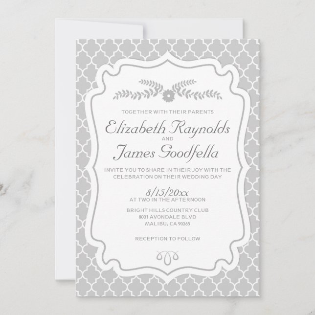 Silver Quatrefoil Wedding Invitations (Front)