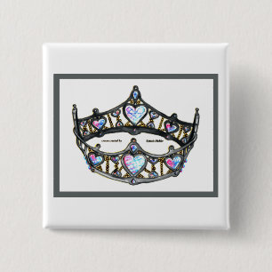 Silver Queen of Hearts crown tiara white button