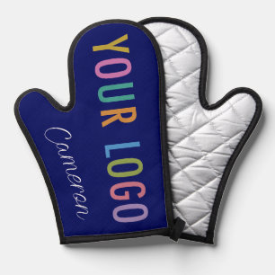 Silver Quilted Blue Oven Mitt Business Logo & Name