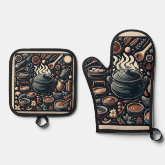 Silver Quilted Heat Protection Oven Mitt & Pot Holder Set