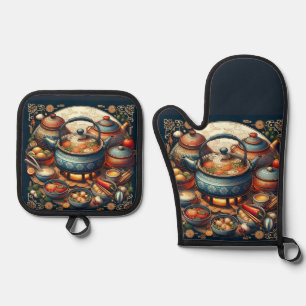 Silver Quilted Oven Mitt & Pot Holder Set