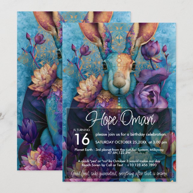 Silver Rabbit | Colourful  Animal Lover Design Invitation (Front/Back)