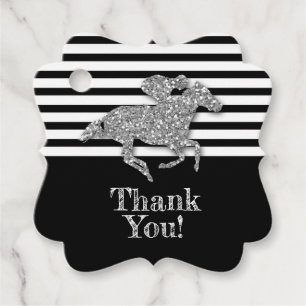 Silver Race Horse on Black Stripes Favour Tags