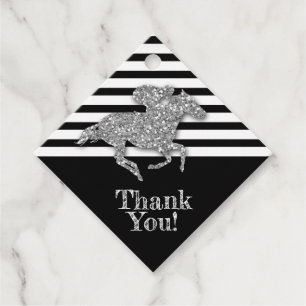 Silver Race Horse on Black Stripes Favour Tags