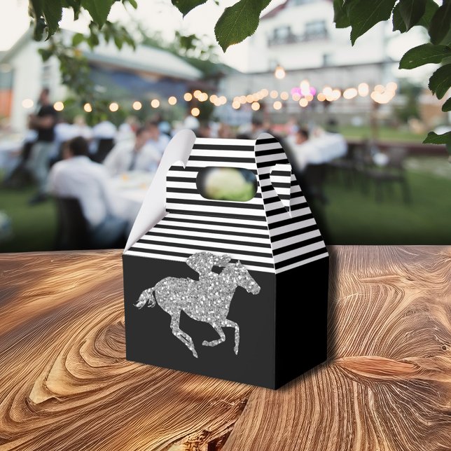 Silver Racehorse Black White Stripes Favour Box (Silver Racehorse Black White Stripes Favor Boxes)