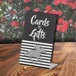 Silver Racehorse Bridal Shower Cards and Gifts Pedestal Sign