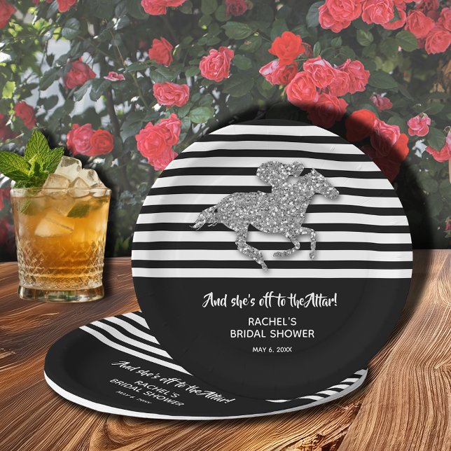 Silver Racehorse Derby Bridal Shower Paper Plate (Off to the Altar bridal shower paper plates 7" (also available in 9"))