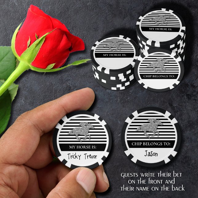 Silver Racehorse Derby Day Poker Chips (Guests can write their bet 
on the front and their name on the back of these poker chips)