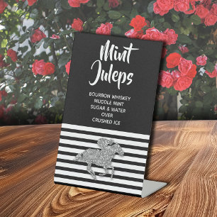 Silver Racehorse Mint Julep Bridal Shower Pedestal Sign