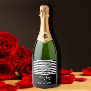 Silver Racehorse on Black Stripes Sparkling Wine Label