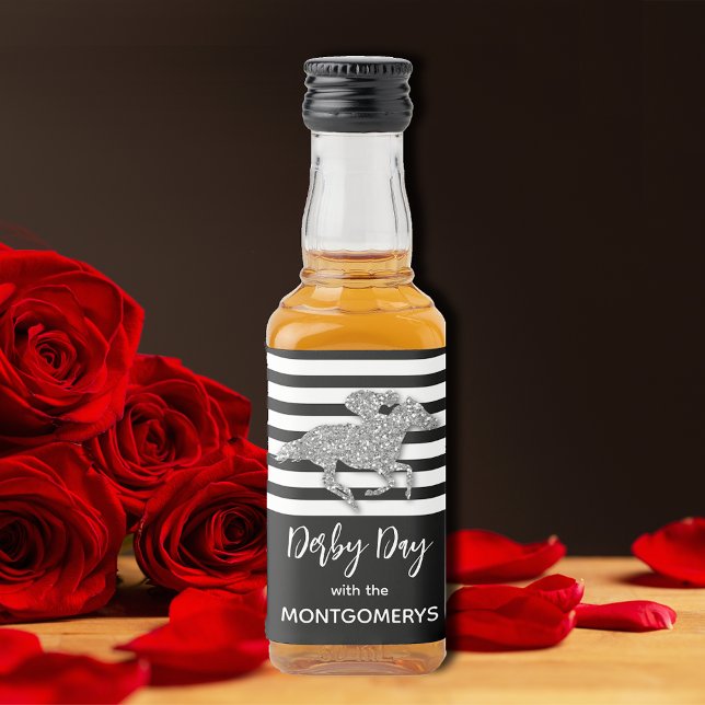 Silver Racehorse on Stripes Liquor Bottle Label (Creator Uploaded)