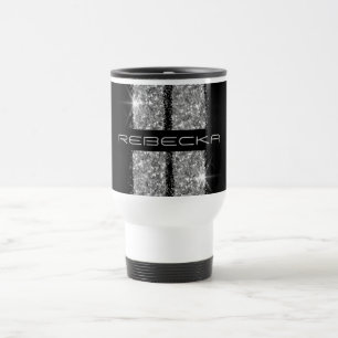 Silver Racing Stripe Sparkly Personalised Travel Mug