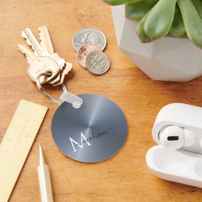 Silver Radial Metallic Script Name Key Ring (Desk)