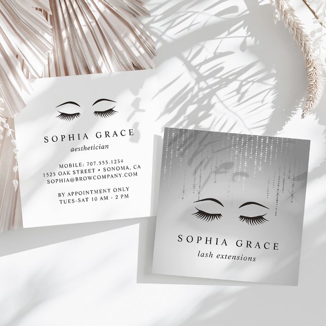 Silver Rain Lashes Square Business Card (Creator Uploaded)