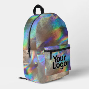 Silver Rainbow Holograph Glam Professional Logo Printed Backpack