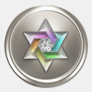 Silver Rainbow Star of David Gem Classic Round Sticker