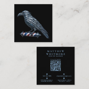 Silver Raven Razor Barber Shop Logo Hair Stylist Square Business Card