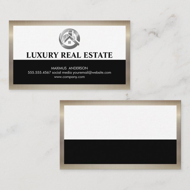 Silver Real Estate Logo | Border Business Card (Front/Back)
