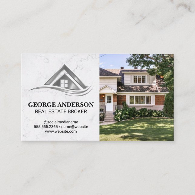 Silver Real Estate Logo | Residential Front Yard Business Card (Front)