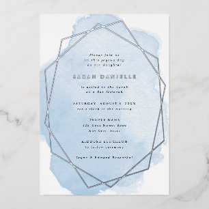 Silver Real Foil Frame-Blue Watercolor Bat Mitzvah