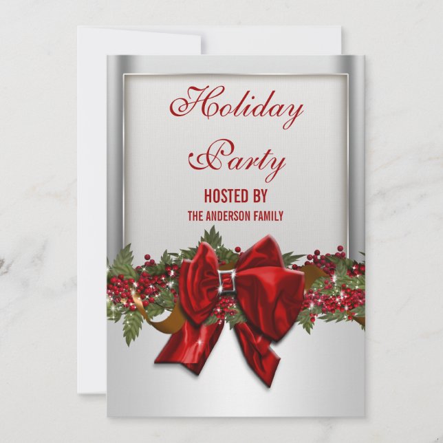 Silver red Christmas party PERSONALIZE Invitation (Front)