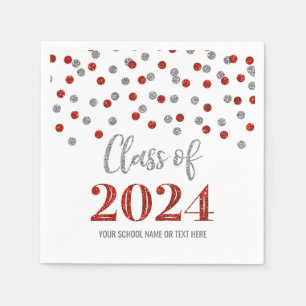 Silver Red Confetti Class of 2024  Napkins