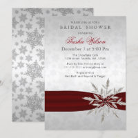 Silver Red Crystal Snowflakes Winter Bridal Shower