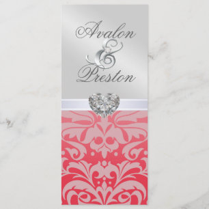 Silver Red Diamond Damask Wedding Invitation