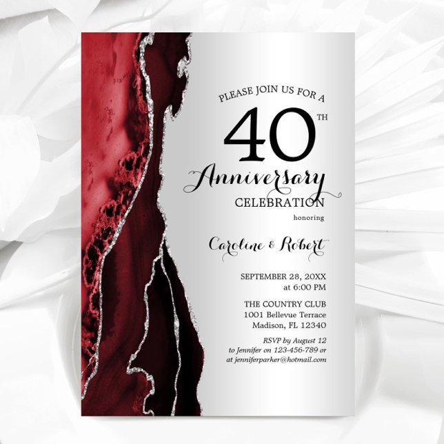 Silver Red Elegant 40th Anniversary Invitation (Creator Uploaded)