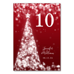Silver Red Festive Xmas Tree Holiday Wedding  Table Number