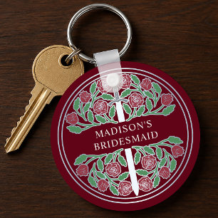 Silver Red Floral Bridesmaid Royal Wedding Gift Key Ring