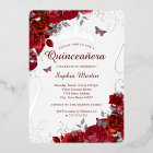 Silver Red Floral Butterfly Elegant Quinceanera 