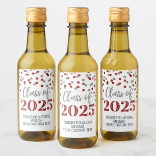 Silver Red Glitter Class of 2025 Graduation Wine Label