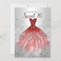 Silver Red Glitter Sparkle Dress Sweet 16 birthday