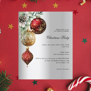 Silver red gold Christmas Party invitation