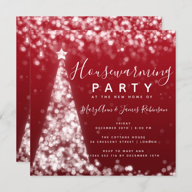Silver & Red Housewarming Party Christmas Holidays Invitation (Front/Back)