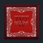 Silver Red Lace Wedding Anniversary Gift Box<br><div class="desc">Unique and Stylish fractal lace borders on light grey satin look - Exquisite and elegant custom Wedding, Anniversary or engagement present. Personalise with names, anniversary date and monogram or numbers - made into a wonderful wooden gift box to keep trinkets, jewellery box for your special keepsakes. Makes a wonderful gift...</div>