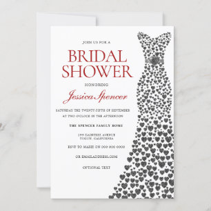 Silver & Red Love Heart Dress Bridal Shower Invite