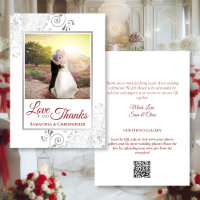Silver & Red Love & Thanks Photo QR Code Wedding