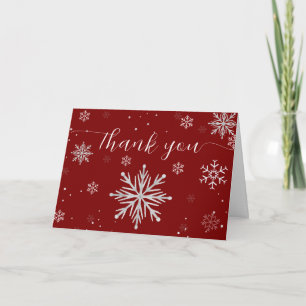 Silver Red Magical Winter Snowflake Baby Shower  Thank You Card