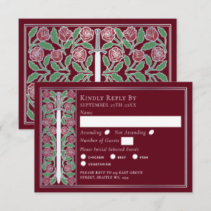 Silver Red Medieval Floral Sword Wedding RSVP Card