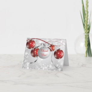 Silver & Red Ornaments Bokeh Christmas Thank You