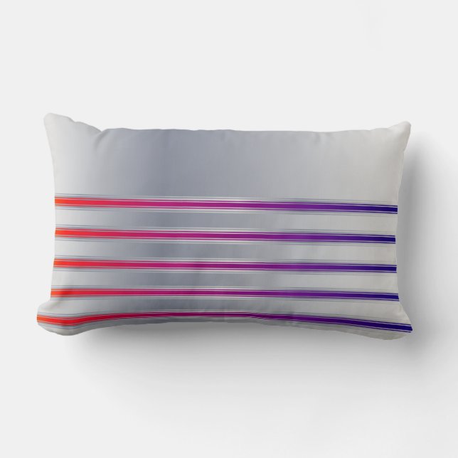 Silver Red Purple Stripes Lumbar & Throw Pillows (Front)