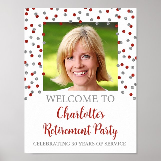 Silver Red Retirement Party 8.5x11 Photo Poster (Front)